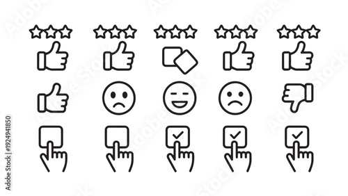 Feedback and rating icons showing satisfaction levels.