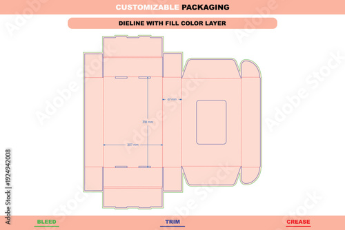 Flip top mailer box folding carton dieline template custom dimensions for secure shipping and customizable retail packaging design modern professional die line