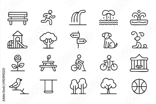 Public park and recreation icons for map interfaces and tourism guides