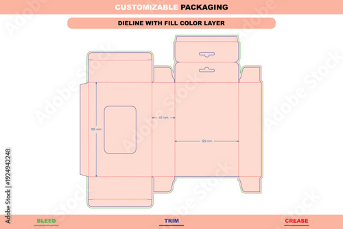 Hanging card box folding carton dieline template with window die line customizable display box inserts vector mockup modern printable product layout design