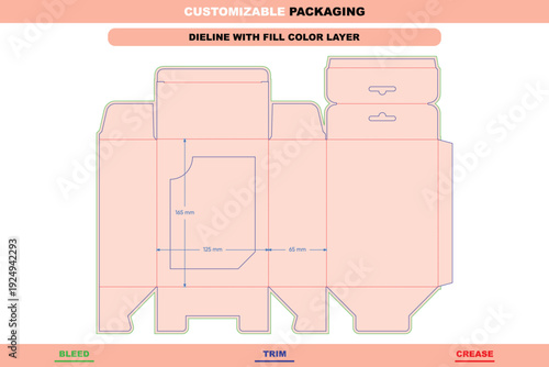 Hanging display window box folding carton dieline template with custom dimensions retail display accurate packaging die line and premium customizable packaging structure