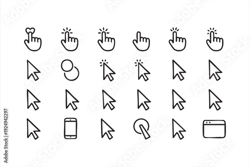 Cursor and mouse click icon pack for UX workflows and web applications