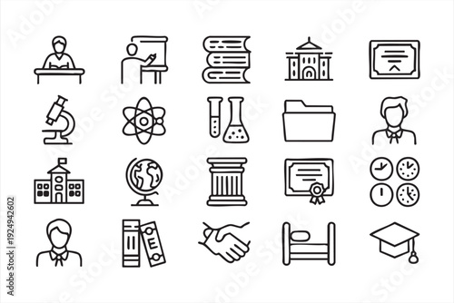 School and university line icons for educational dashboards and apps