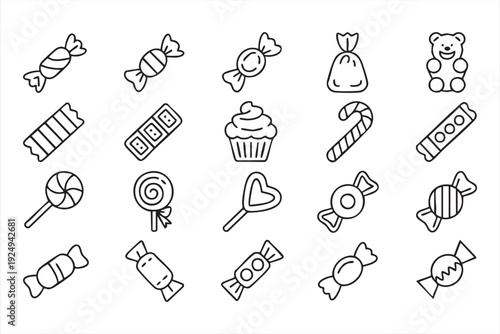 Candy and sweets icon set for dessert menus and confectionery branding
