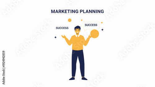 Marketing Planning Strategy, Businessman Juggling Success Symbols