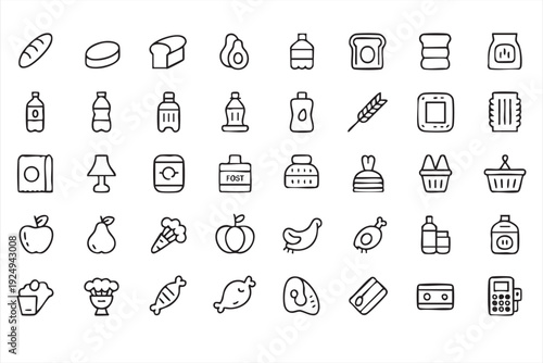 Grocery and food product icon set for supermarket and shopping apps