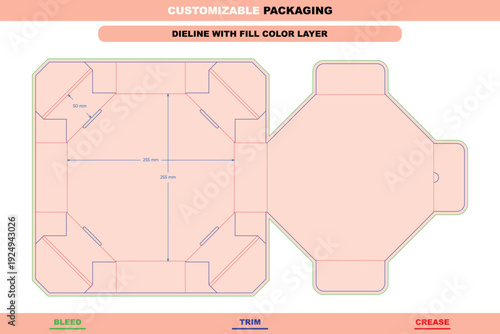 Octagon flip top box dieline design with custom dimensions elegant unique carton packaging template retail and customizable gift packaging structures detailed die line