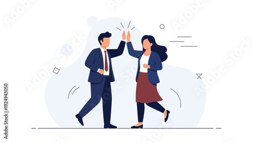 Teamwork Success: Business People Celebrating with High Five
