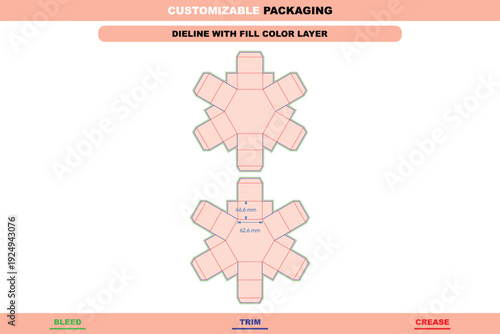 Paper box with lid dieline design for packaging high quality folding carton artwork accurate die line used for retail stylish gift custom product boxes