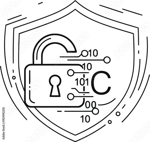 Shield emblem featuring a padlock and letter c symbolizing security and certification.