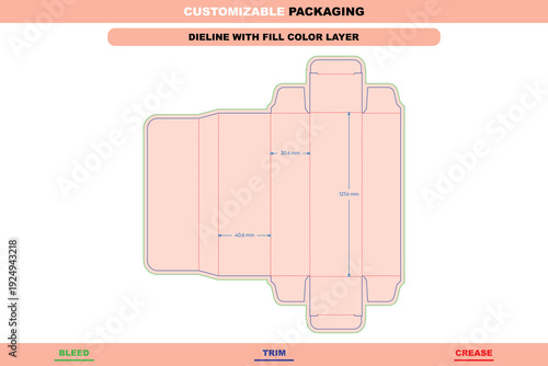 Positive mortise lock tuck end box dieline with custom dimensions secure folding carton modern customizable packaging template detailed layout die line packaging