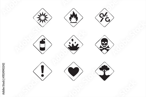 Chemical hazard warning icons for laboratory and industrial safety manuals