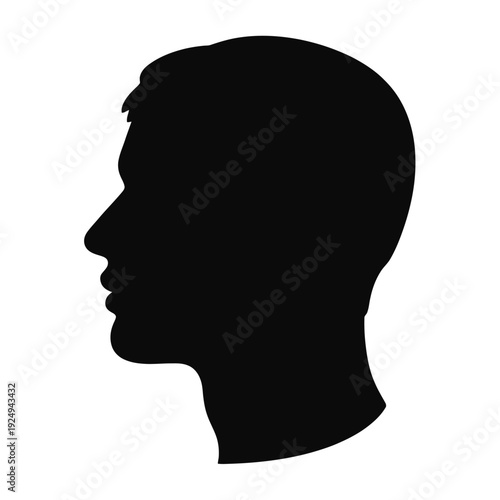Silhouette of a person facing to the right in profile view isolated on white background, Vector, illustration