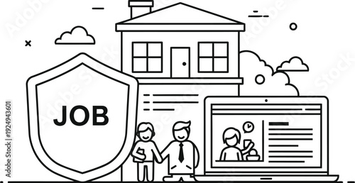 Illustrated depiction of job search and family life balance