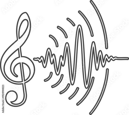 A musical treble clef combined with a sound wave illustration