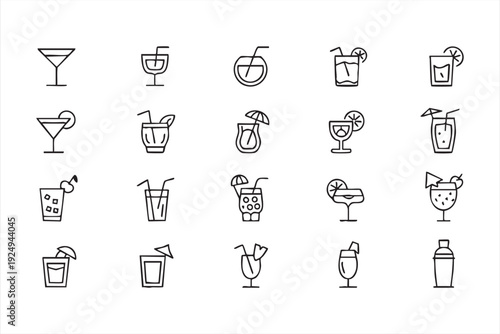Bar drink symbols for cocktail menus and beverage app interfaces