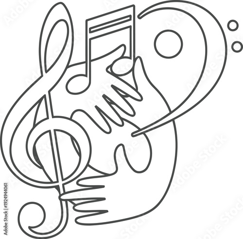 Whimsical drawing of a fish playing a musical instrument resembling a trumpet