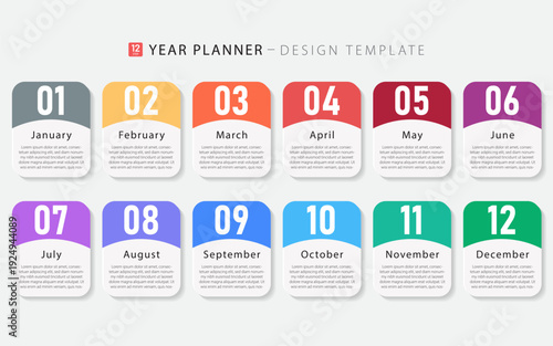 Timeline calendar infographic template. 12 Step timeline journey, Simple flat year plan infographics. Business concept with 12 options, diagram vector illustration.