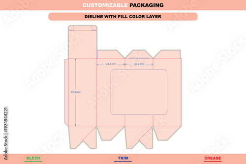 Tuck end box with window dieline design custom dimensions folding carton template customizable retail display packaging trendy professional packaging structure die line