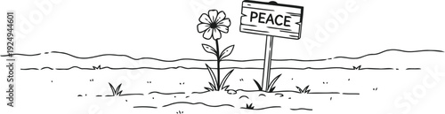 A sketch of a person standing next to a small structure with a flag