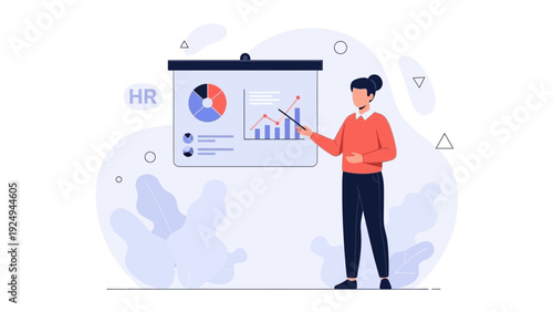 Businesswoman presenting analytics and charts on a whiteboard during a meeting