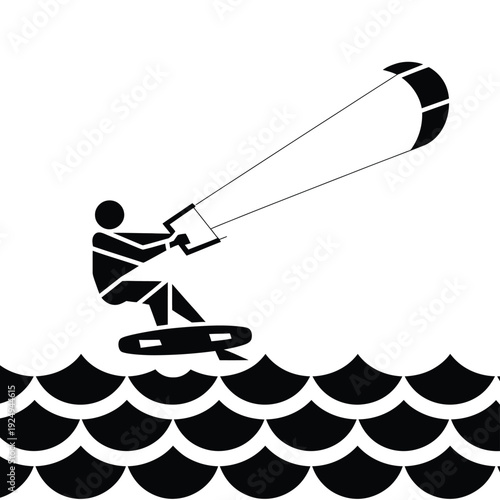 Person windsurfing on wavy waters with a large sail. isolated on white background, Vector, illustration