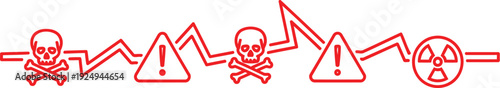 A sequence of icons depicting various warning and caution symbols in a linear arrangement