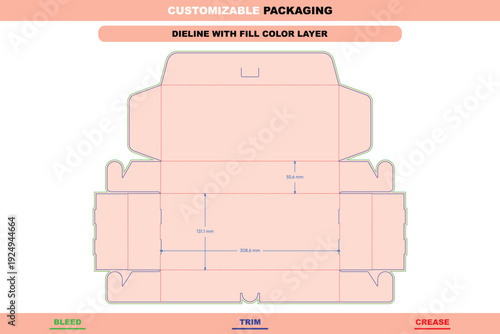 Tuck end mailer box folding carton dieline template with customizable flip top closures die line layout printable product packaging mockup modern interlocking buckle boxes