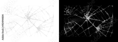 Obraz na plátně Cracked glass textures on white and black backgrounds