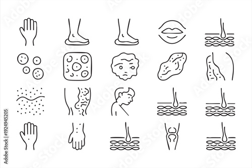 Medical Dermatology Symptoms Line Icon Collection for Infographics