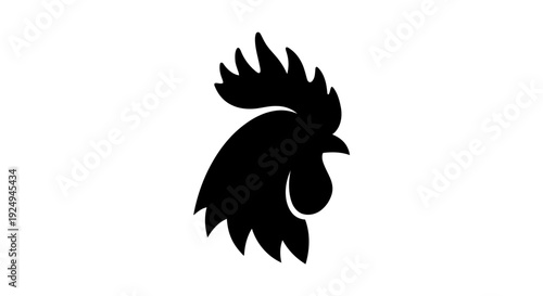 Black silhouette profile of a rooster head showing a detailed comb and wattle, perfect for use as an agricultural or farm-related brand mark.