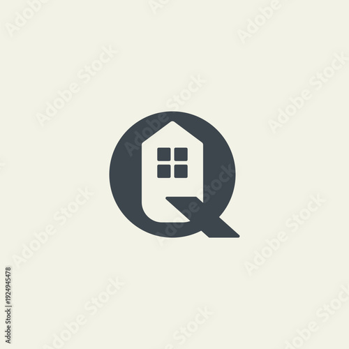 Modern Minimalist Letter Q Logo Design with House Silhouette for Real Estate and Property Identity
