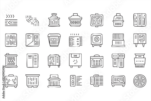 Electric Heater and Radiator Outline Icon Set for Smart Home UI