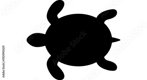A top-down silhouette of a sea turtle shape with four limbs and a distinct shell is presented centrally on a white canvas.