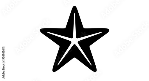 A solid black, five-pointed star symbol featuring internal segmentation lines is isolated against a white background.