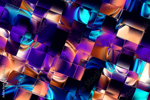 Wallpaper Mural Diagonal neon liquid glass metallic blocks. Geometric abstract 3D background. Torontodigital.ca