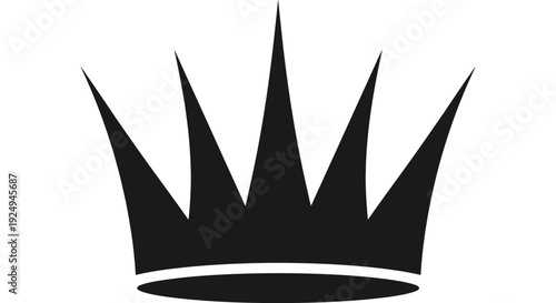 Black silhouette of a royal crown with sharp points is isolated against a plain white background for graphic use.