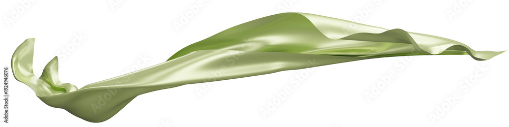 Obraz premium Flying green silk textile fabric flag background. Smooth elegant Satin Isolated on white Background for grand opening ceremony.