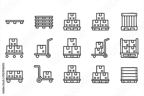 Freight and Distribution Line Icons for Ecommerce Logistics UI