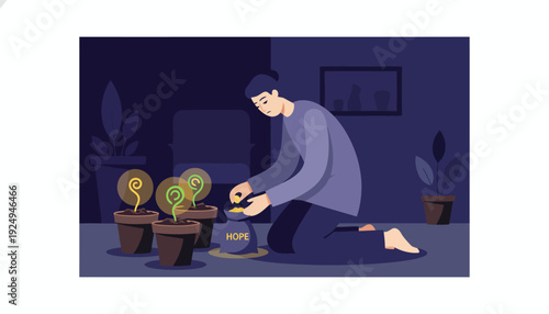 Man Planting Money Tree Seedlings in Pots.