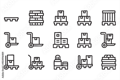 Logistics Warehouse Outline Icons for Delivery and Transport Workflows