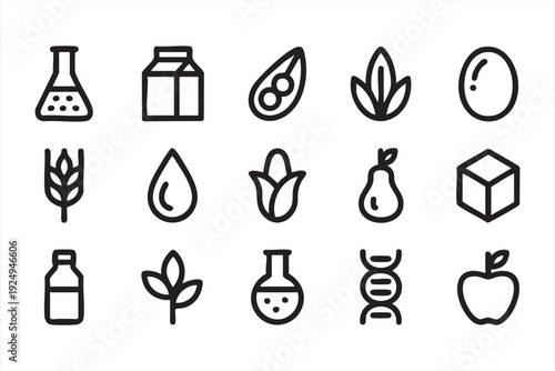 Food Science and Agriculture Line Icons for Organic Farming Concepts
