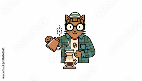 Cool Cat Barista Pouring Coffee with Style.