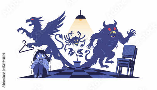 Childs Nighttime Fears Manifesting as Shadow Monsters.