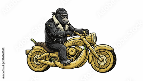 Cool Gorilla Riding Motorcycle Illustration.