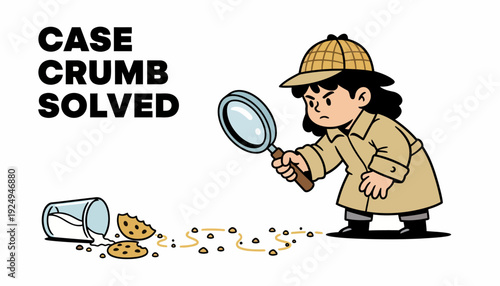 Young Detective Investigates Cookie Crumbs with Magnifying Glass.