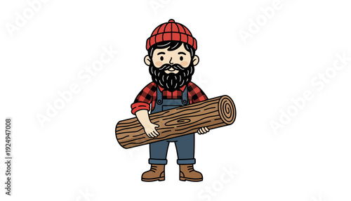 Illustration of a Lumberjack Character Holding a Log.