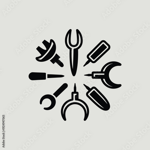 A collection of various tools arranged in a circular pattern for visual appeal. isolated on white background, Vector, illustration