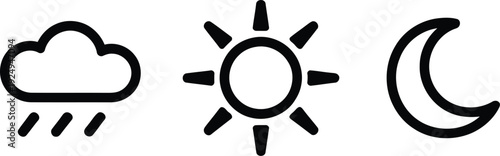 Weather icons representing cloudy, sunny, and moonlit conditions