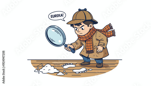 Young Detective Discovering Clues with Magnifying Glass.